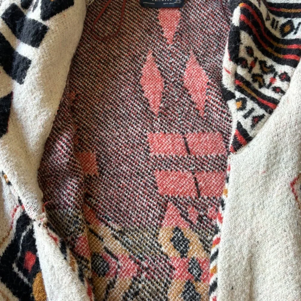 Zara Knitwear Aztec Belted Cardigan Sweater S | Southwestern Boho Cozy - Picture 5 of 9
